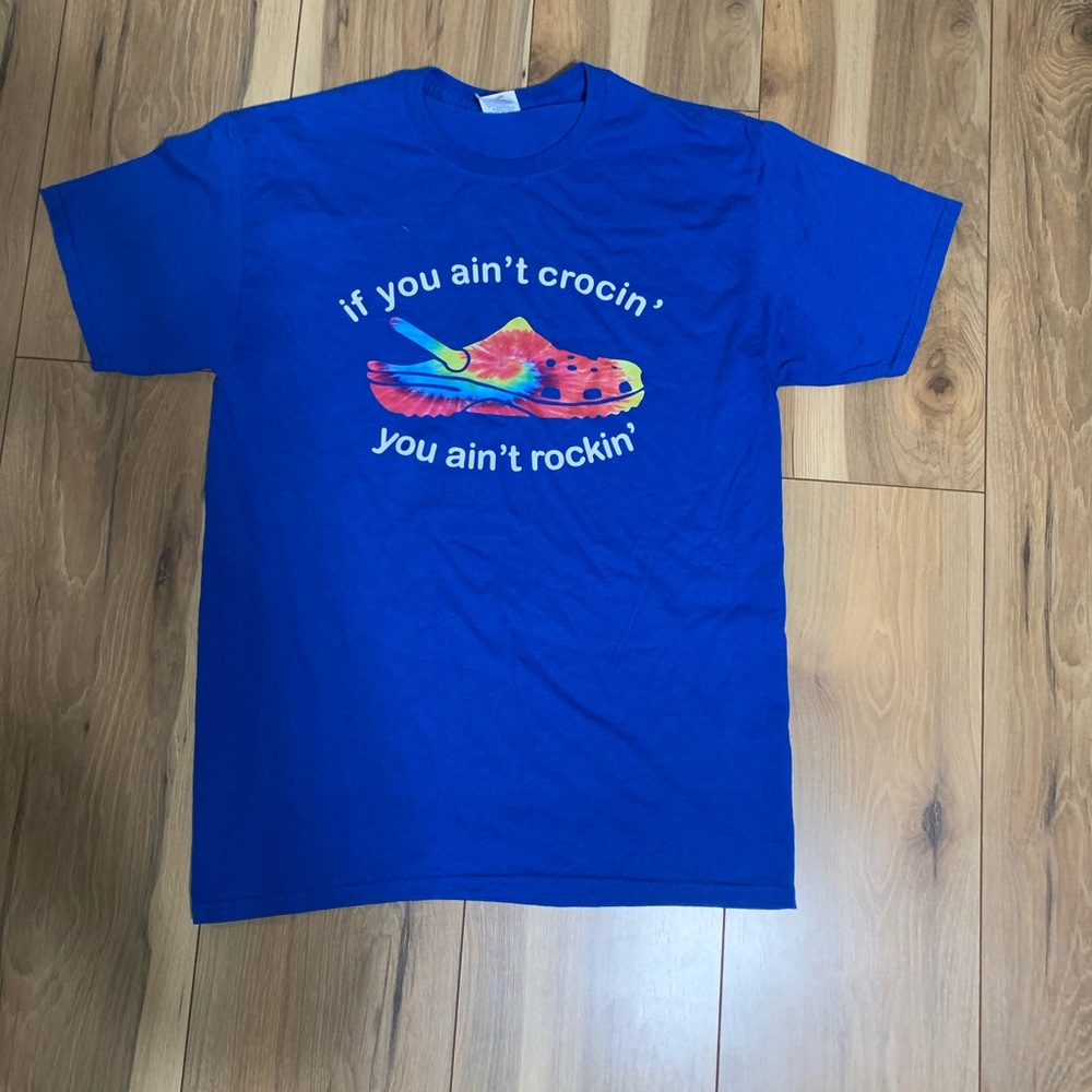 Crocs blue and multi-coloured t-shirt #funny